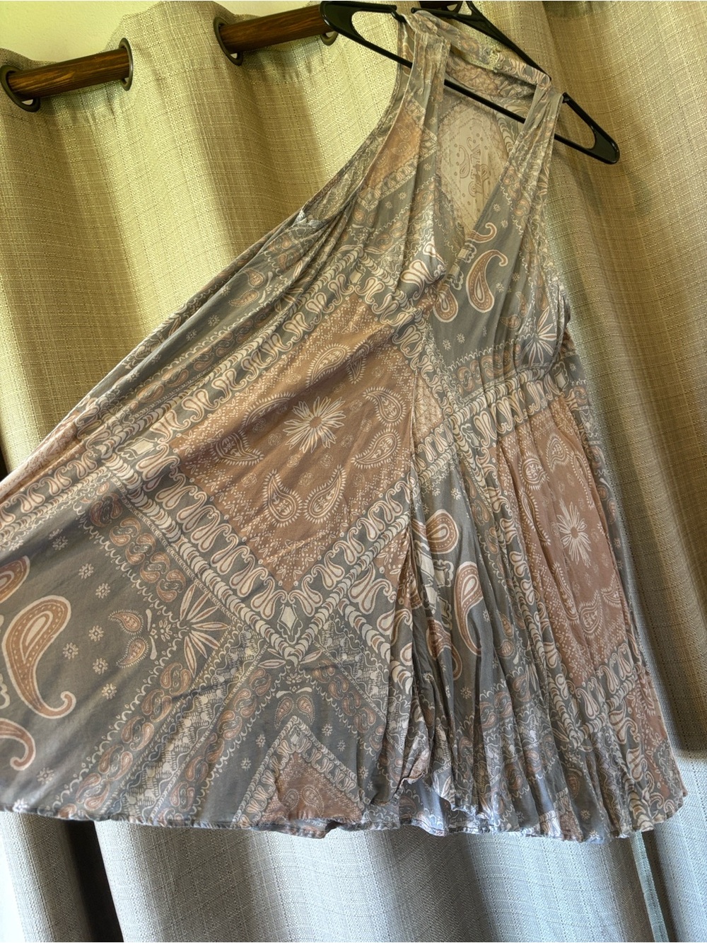 Free People Paisley Halter Mini Dress in sage and Blush - Picture 7 of 10
